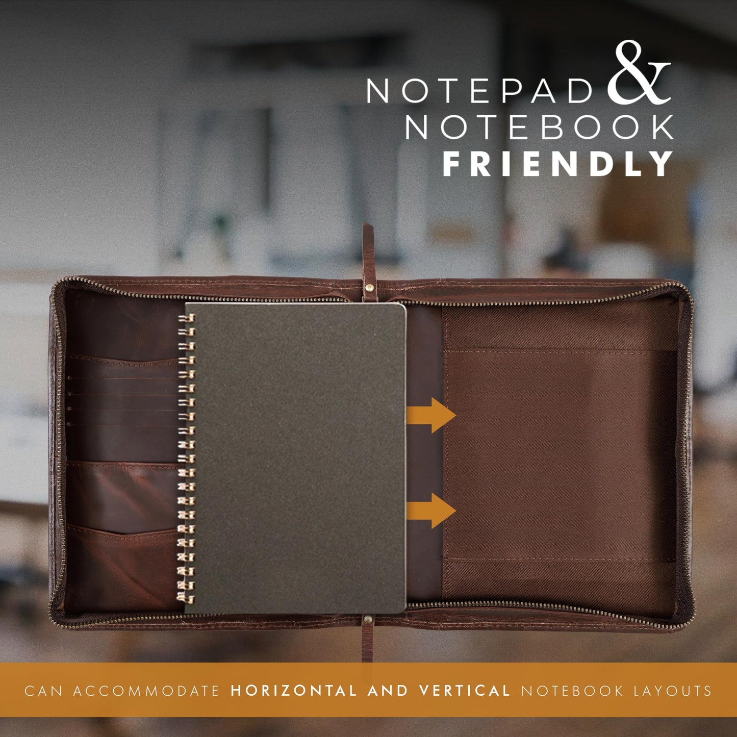 ELIZO Leather A5 Portfolio Padfolio Folio A5 Notebook Journal Cover Planner Binder Small Mens Business Work Folder Organizer (Buff)