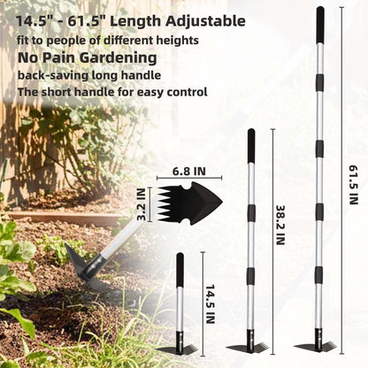 KLDOLLAR Weed Puller Tool with Long Handle, 62inch Efficient Weed Remover Tool, 2-in-1 Weed Rake and Hoe Garden Tool for Easy Weed Removal & Deeper Root Digging, Manual Weeder Tool for Yard Flower Bed
