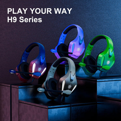PHOINIKAS PS4 Gaming Headset for PC, PS5, Xbox Headset with 7.1 Stereo Sound, Over Ear Gaming Headphones for Switch, Mobile PS4 with Noise Cancelling Mic, LED Light (Violet)