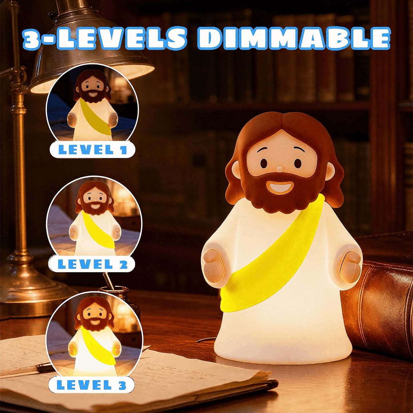 magical JD Little Jesus Night Light, Mini Silicone Jesus Lamp, Dimmable Rechargeable Touch Bedside Lamp for Nursery & Kids, Ideal Religious Gift for Christmas, Easter and Baptism(Yellow)
