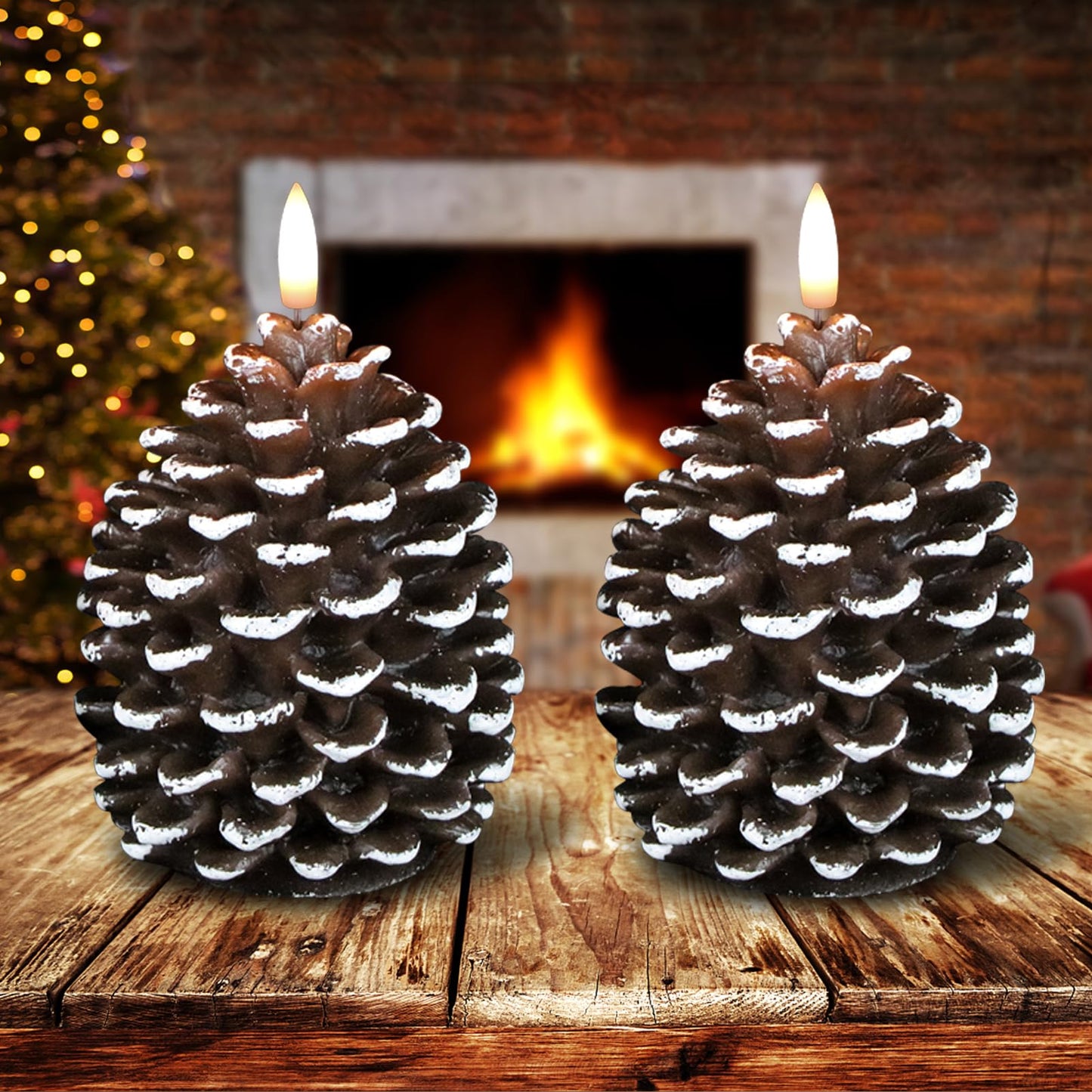 Lasumora LED Flameless Pinecone Candles with 6H Timer, Waxy Pillar Candles, Christmas Candle 2 Pack Flickering Acorn Decor Woodsy for Fall Christmas Decor(Brown, 3.5 x 6 Inch)