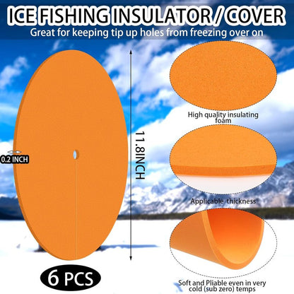 6 Pcs Ice Fishing Hole Covers - 12 Inch Foam Insulator Tip Ups for Winter Fishing Equipment