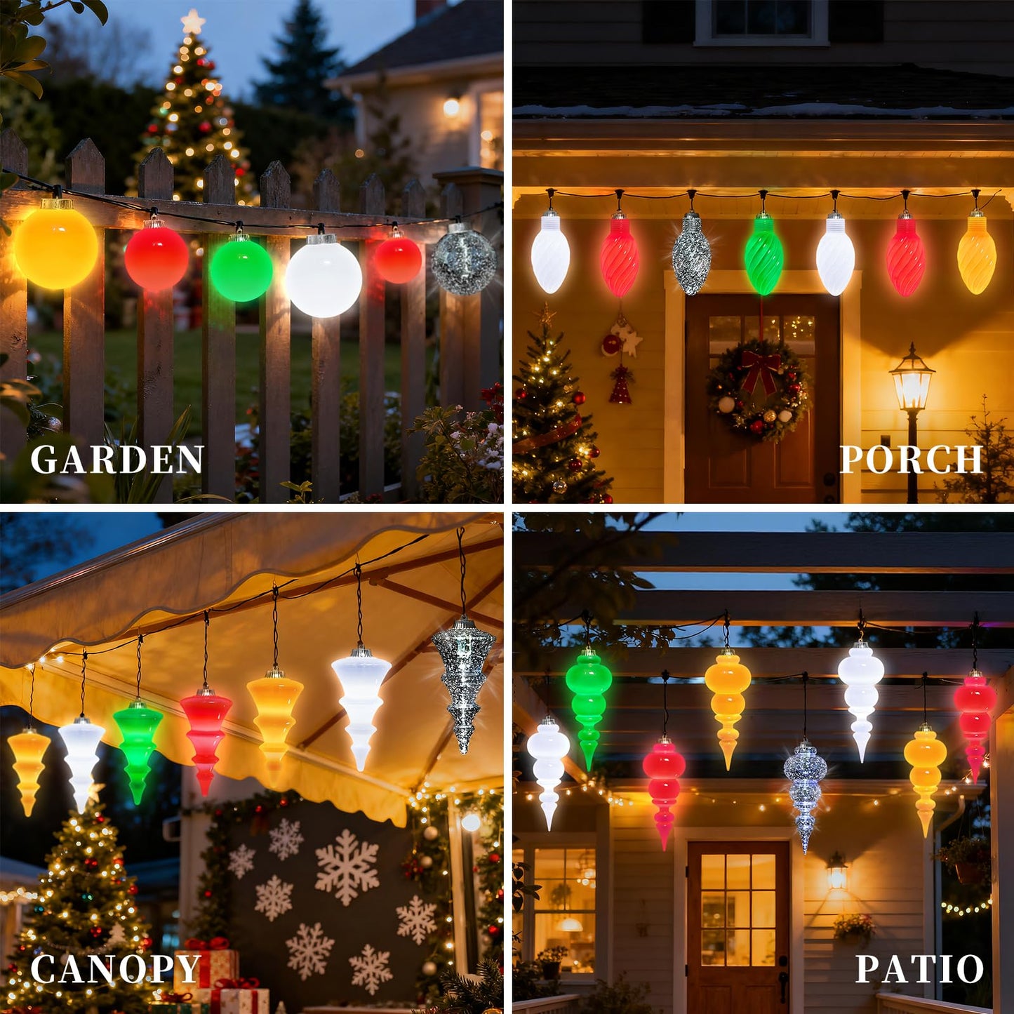 Lanpn 4 Pcs 6" Outdoor LED Ornament, Large Christmas Battery Powered Ball Lights, Xmas Tree Sphere Bulb Decor with Dark Sensor, Christmas Lighted Ornaments for Lawn Garden Yard Patio, Green