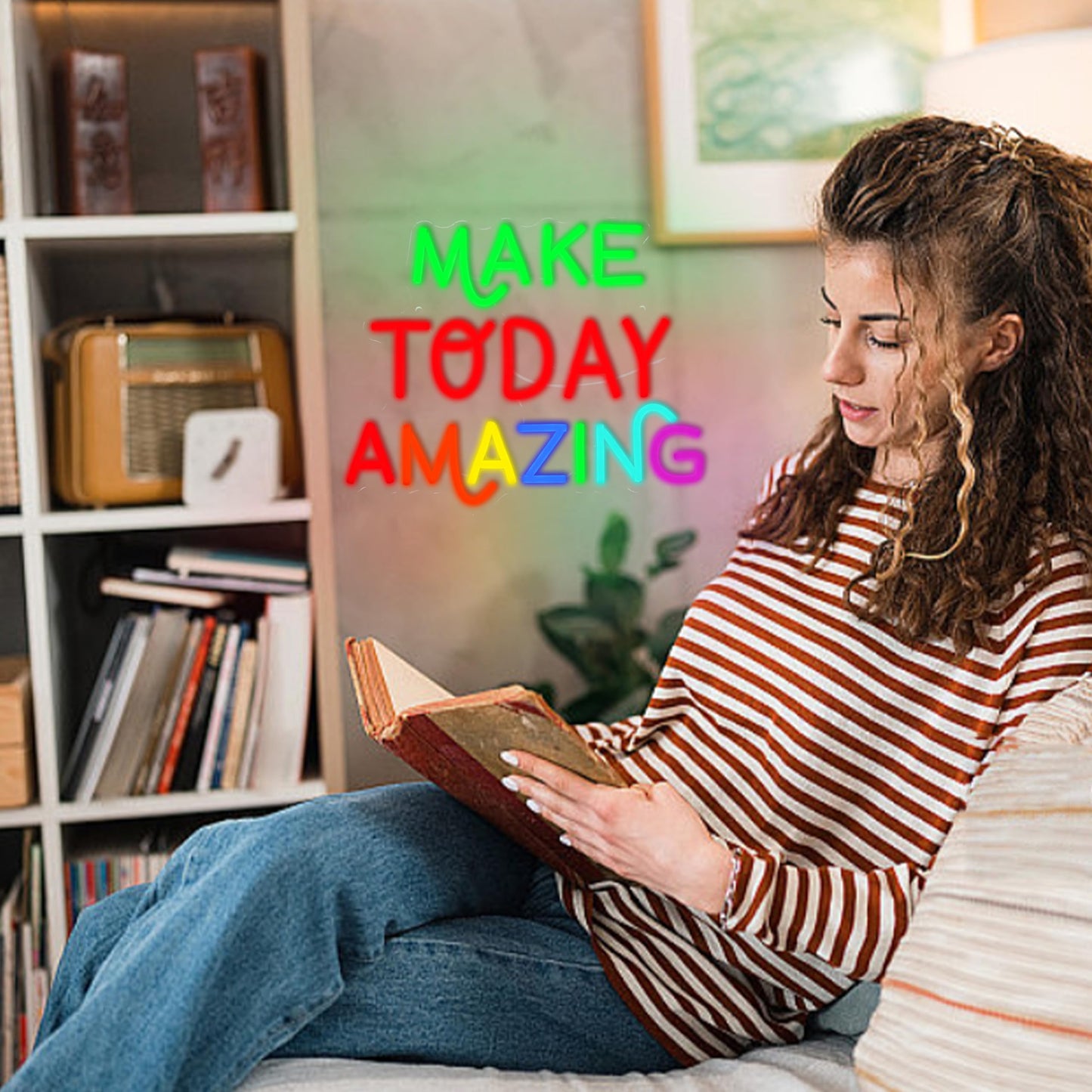 AEHEMNGZ Make Today Amazing Neon Sign for Wall Decor USB Dimmable Inspiring Amazing Led Neon Light Affirmation Positive Neon Light Sign for Classroom Bedroom Office Gym Yoga Decor