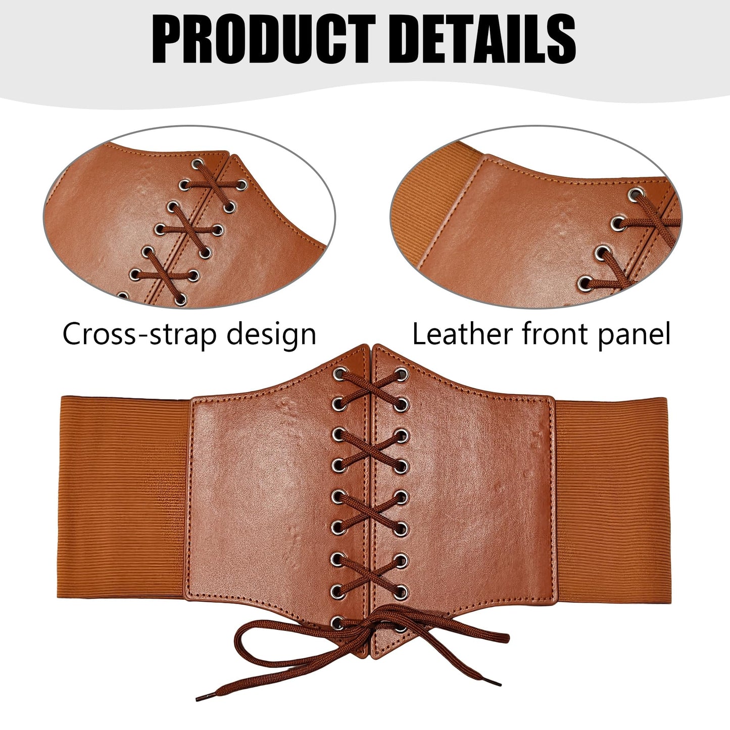 Wildarms Corset Waist Belt for Women, Wide Elastic Tie Waspie Belt for Dresses (Brown, Fit Waist 30-33in)