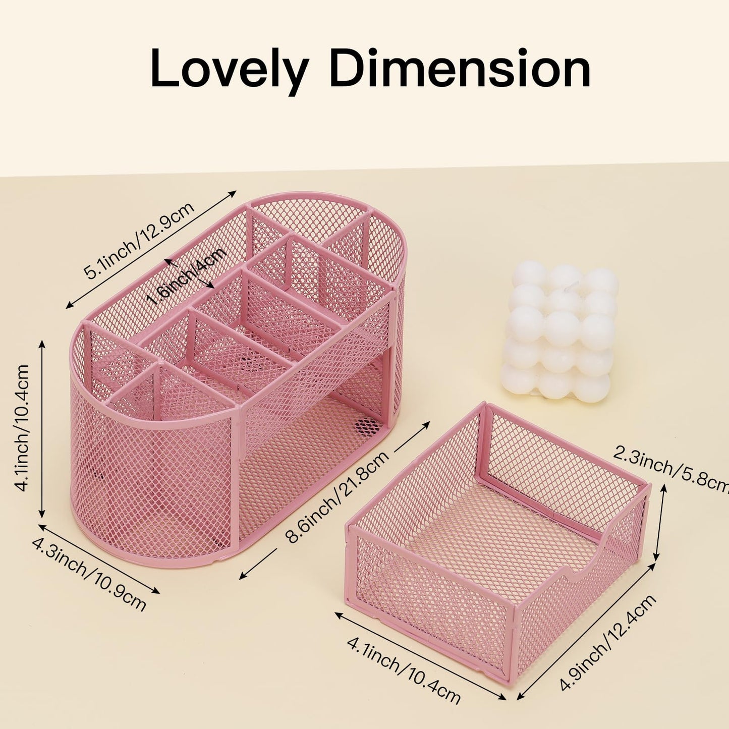 EOOUT Pink Desk Organizer, Pen Holder for Desk and Accessories, Mesh Desk Organizer with 8 Compartments and 1 Drawer for Office Home School Classroom