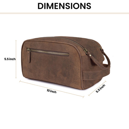 Leather Toiletry Travel Bag with Waterproof Lining, Large Capacity Vintage Dopp Kit, Shaving & Cosmetic Organizer for Men & Women - Brown