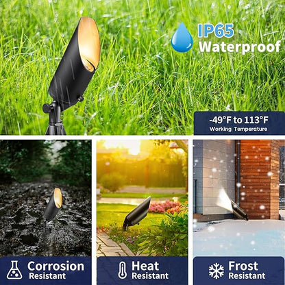 Gardenreet Brass Landscape Spotlights Low Voltage - Outdoor LED Uplight 12V, Wired Spot Lights IP65 Waterproof, Stretchable Shroud Black for Exterior Garden Yard Tree House Without MR16 Bulb
