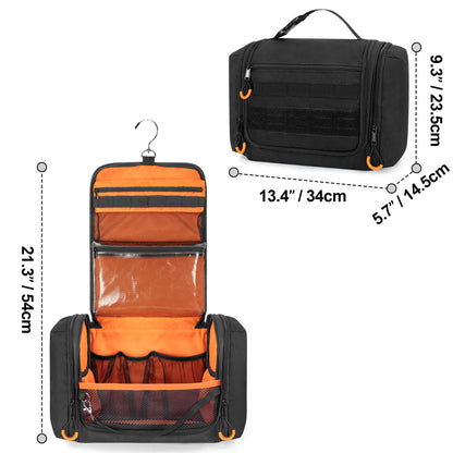 Prokva Tactical Toiletry Travel Bag for Men, Hanging Dopp Kit Hygiene Bag Shower Organizer with Hook for Toiletries and Shaving Care, Black (Empty Bag)