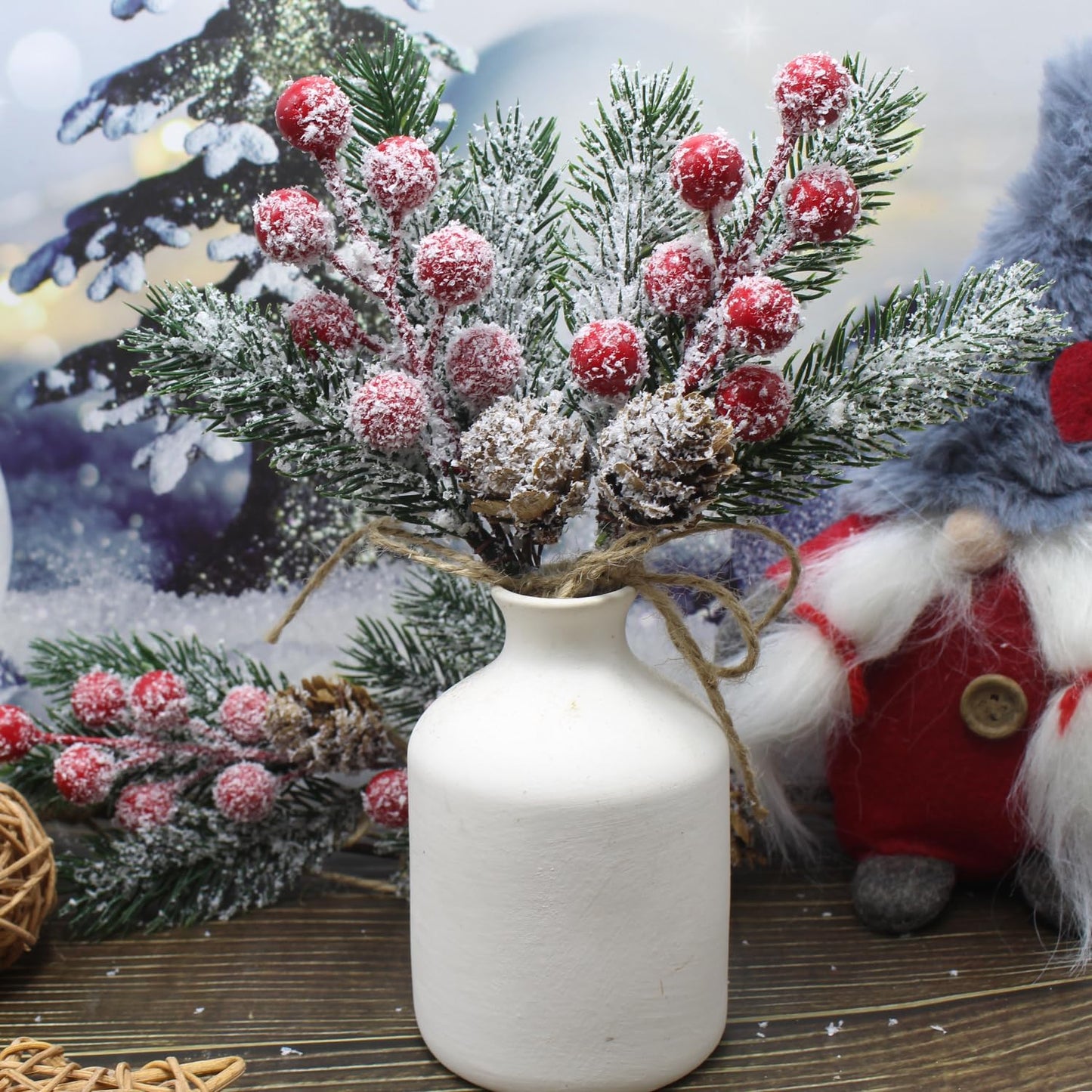 Christmas Floral Picks and Sprays, Pine Cones for Crafts, 20 Pack 8 Inch Christmas Flowers Picks, Red Berry Stems, Artificial Greenery for Holiday Wreaths, Garlands, Crafts, Gift Wrap (20)