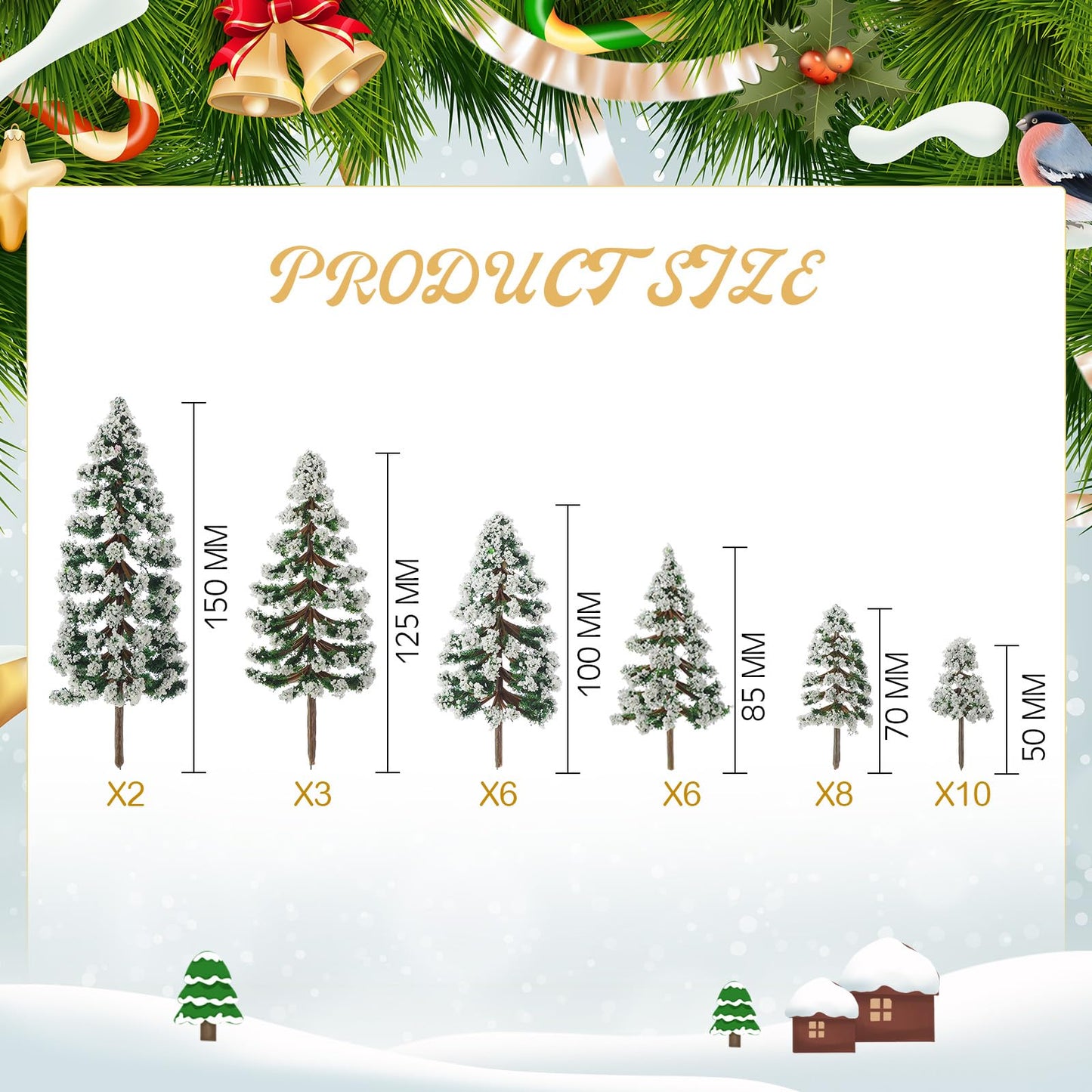 Skylety 35 Pieces Model Trees 6.3-1.2 Inch Mixed Miniature Trees Diorama Supplies Fake Plants Train Scenery Landscape Christmas Village Architecture DIY Crafts(Dark Green,Snowy Cedar)