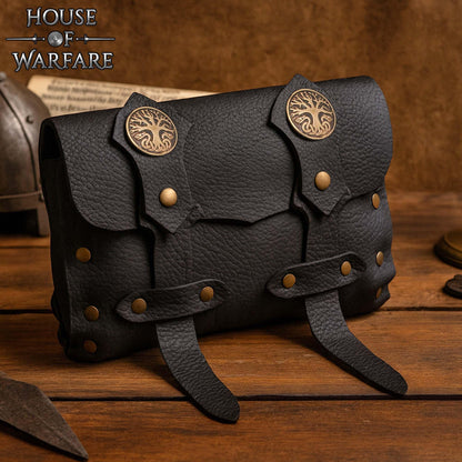 Lord of Battles Full Grain Leather Belt Bag for Men & Women | Handmade Medieval LARP Pouch with Buckle for Cosplay & Renaissance Fair (Adventurer Leather Bag)