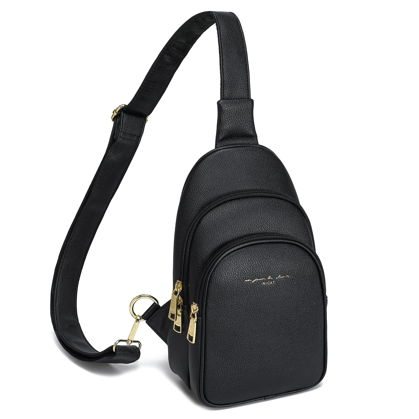 INICAT Small Crossbody Sling Bags Faux Leather Fanny Packs Purses for Women Everyday & Travel(Black)