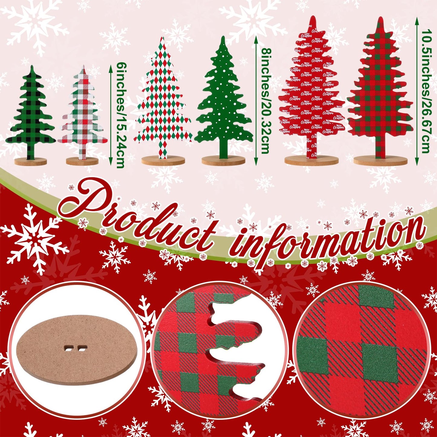 Kigley 6 Pcs Wood Christmas Tree Sign Table Decor 6" 8" 10.5'"red Green Xmas Tree Tabletop Christmas Tiered Tray Centerpieces Xmas Gift for Home Mantel Shelf Office Party Windowsill Decoration