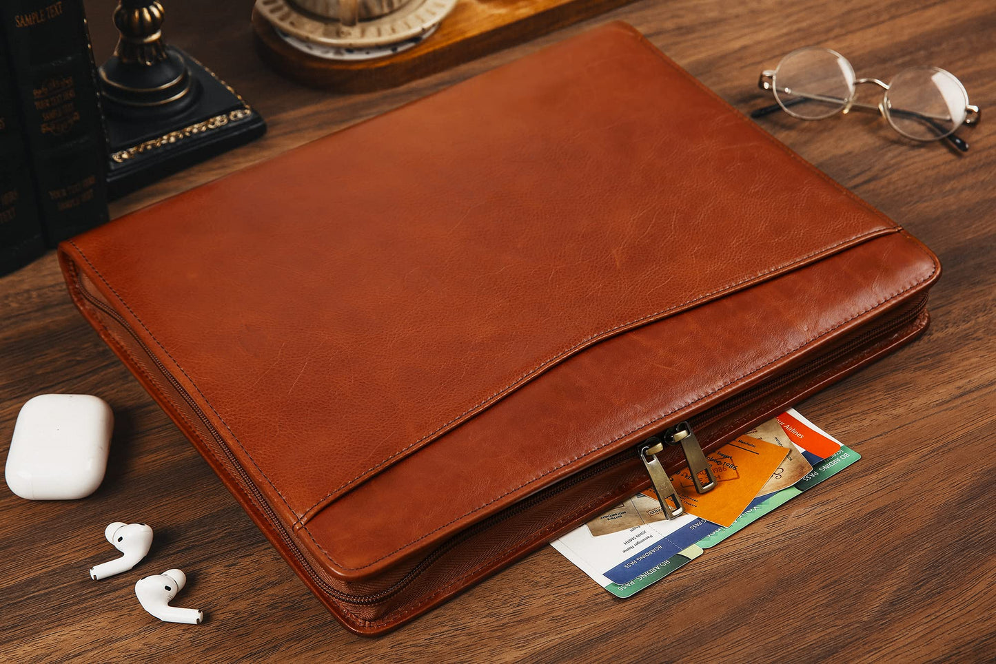 Handmade Leather Portfolio Binder - 3 Ring Binder Portfolio Genuine Leather Business Padfolio, Personlized Legal Pad Folio Folder for Lefty & Righty - Oil Brown