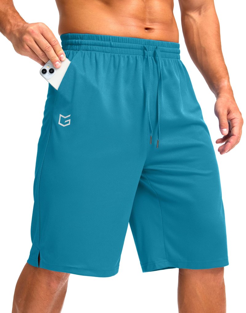 G Gradual Men's Athletic Shorts with Pockets 9" / 11" Long Basketball Shorts Lightweight Quick Dry Gym Workout Shorts for Men(Lake Blue,S)