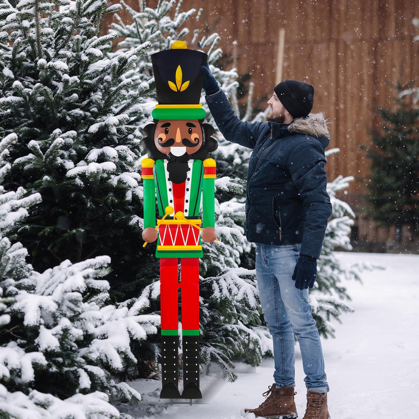GlikCeil 2pcs 6ft Large Black Royal Metal Christmas Nutcracker Outdoor Decoration Xmas Red Green Nutcracker Yard Signs Christmas Tall Metal Soldier Stakes Ornament for Holiday Garden Lawn Porch Decor