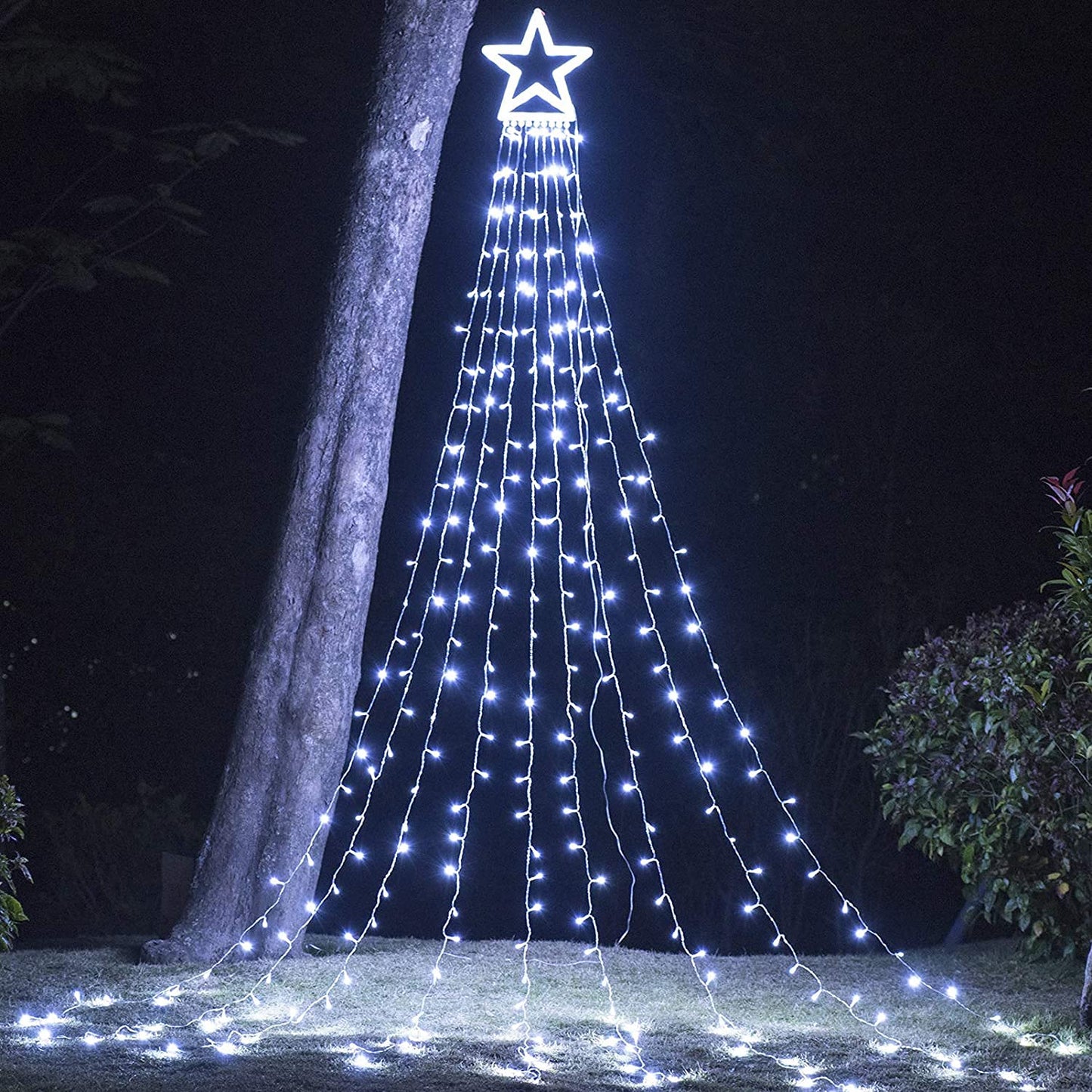 Christmas Decoration Lights, Outdoor Christmas String Lights 320 LED 11.5 Ft Waterfall Tree Light with Big Star Topper 8 Light Modes for Xmas New Year Holiday Garden Yard Indoor Outdoor Decor