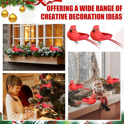 24 Pieces Red Cardinal Ornaments 3.9 Inch Cardinal Clip Artificial Birds Bulk Decorative Realistic Birds for Christmas Tree Decoration Arts Wreaths Craft Seasonal Displays
