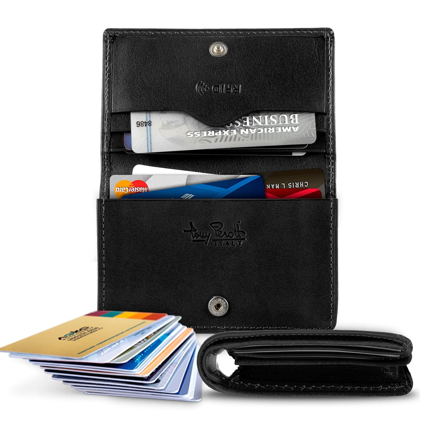 Tony Perotti Italian Leather Business Card Holder for Men and Women - Eco-Friendly Vegetable-Tanned Full Grain Leather Business Card Wallet Made in Italy