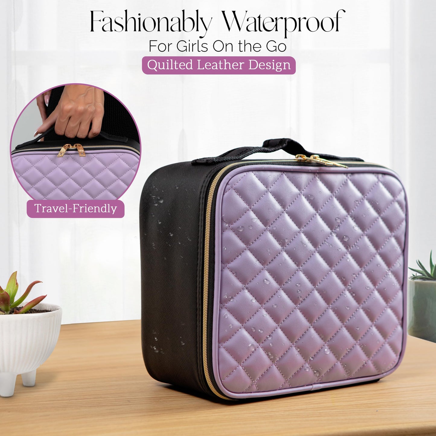 Girl About Town Travel Makeup Bag with LED Mirror - LED Makeup Bag with 10x Magnifier Mirror and Beauty Blender Included - Water-Resistant & Customizable Makeup Case with Lighted Mirror