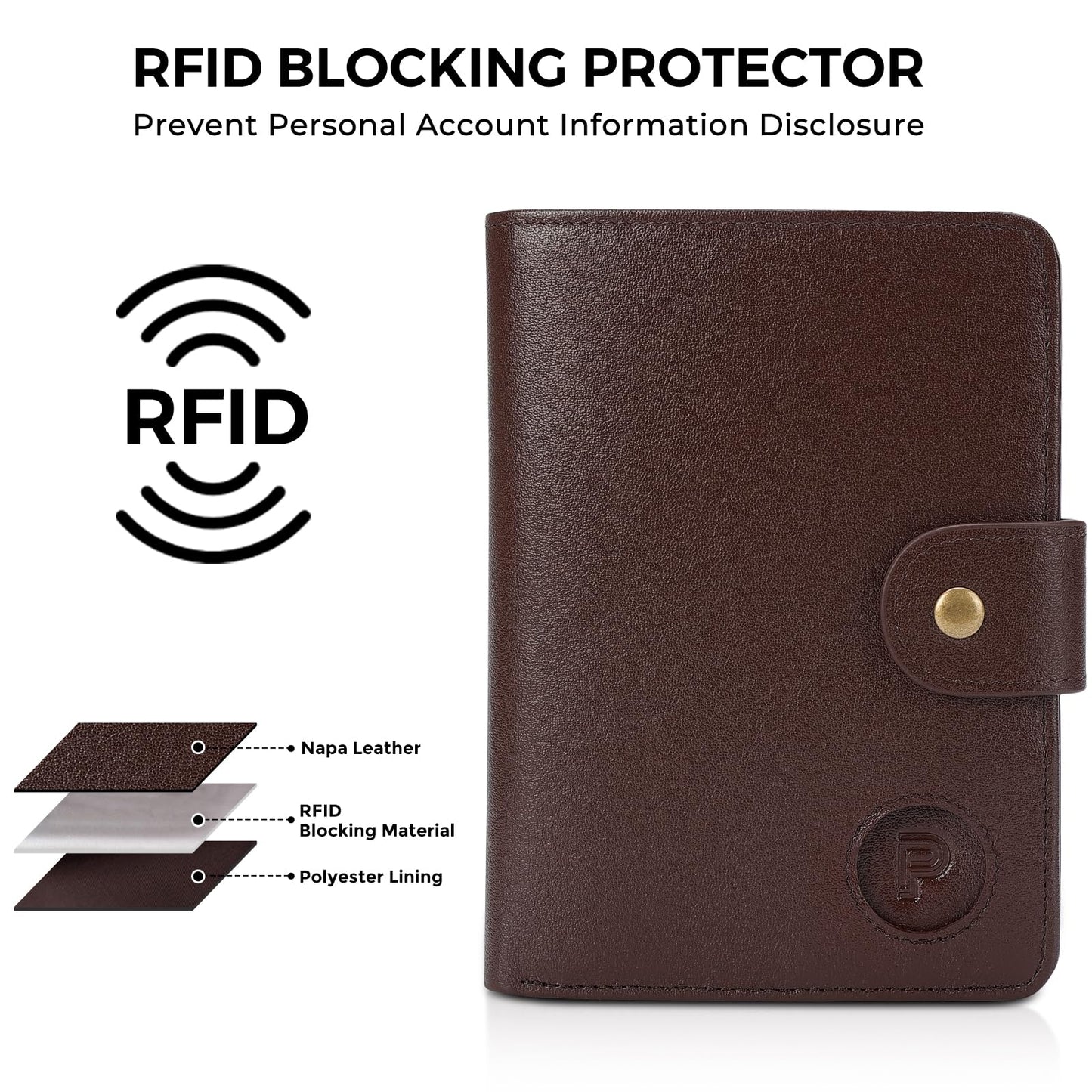 Polare Luxury RFID Blocking Leather Passport Holder Travel Wallet For Men and Women (Coffee with AirTag Slot(Snap Version))