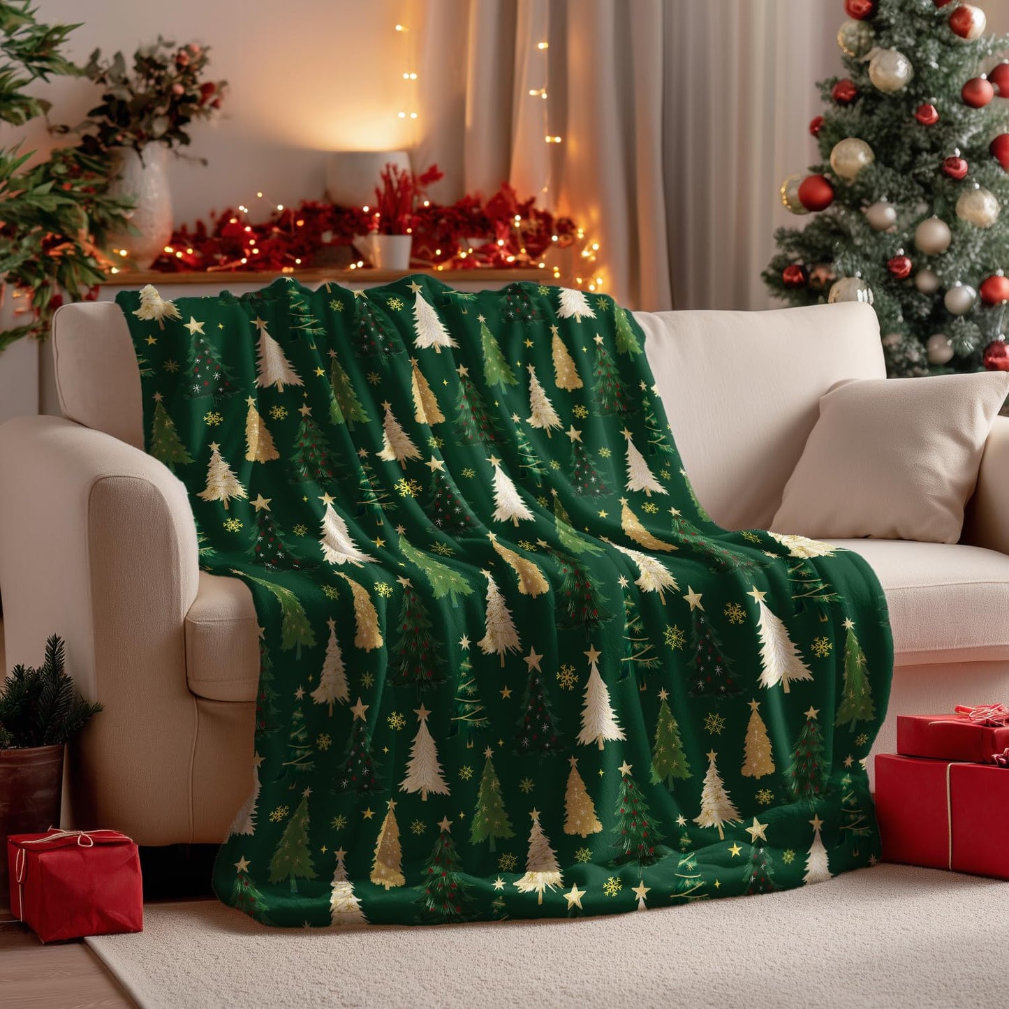 Horaldaily Christmas Flannel Blanket Throw, Christmas Green Tree Soft Fuzzy Plush Cozy Fleece Blankets for Couch Sofa Bed Lounging, Ideal Gifts for Kids Adults Wife Self, 50x60