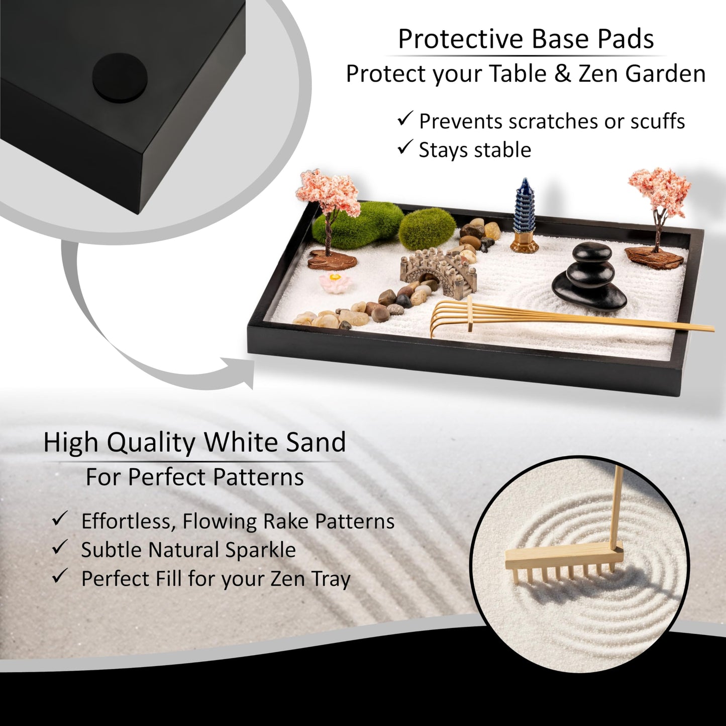 Island Falls Home Zen Garden Kit 11x8in. Beautiful Japanese Decor Mini Rock Feature Gift Set for Home, Office Desk. Zen Sand Garden, 6 Tools, 15 Accessories. Sand Tray Therapy Desktop Meditation Room