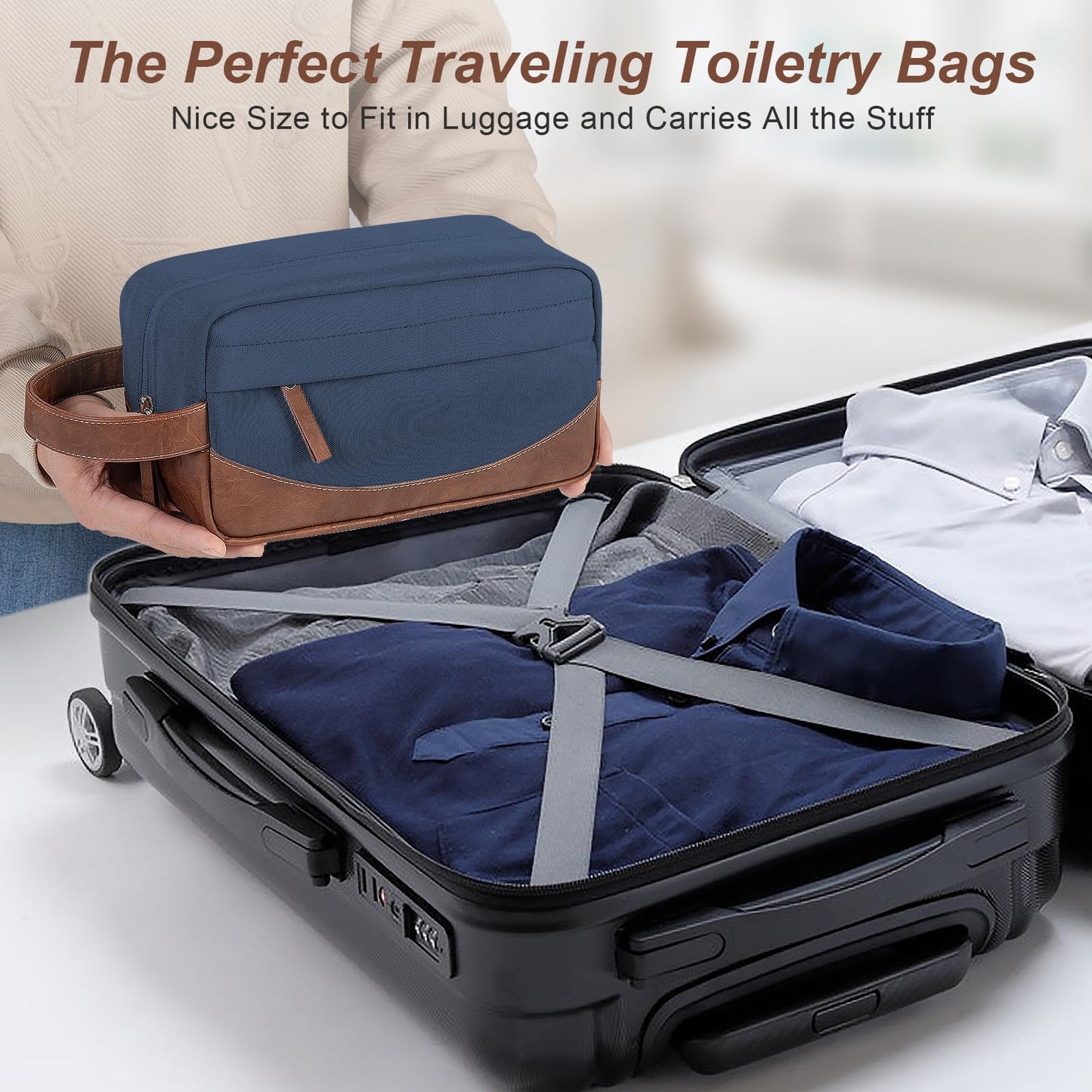 Ezday Travel Toiletry Bag for Men, Hanging Toiletry Organizer, Water Resistant Shaving Kit with Large Capacity for Travel Accessories (Blue, Medium)