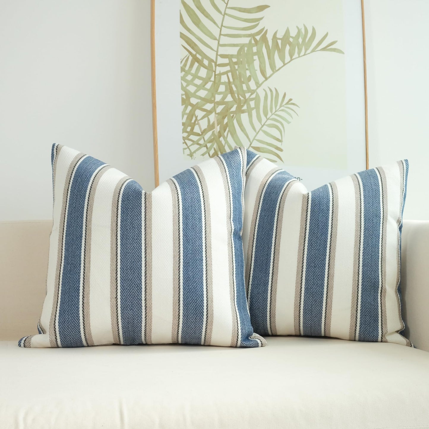 JOJUSIS Stripe Throw Pillow Covers Farmhouse Pillowcases Pack of 2 16 x 16 Inch Blue