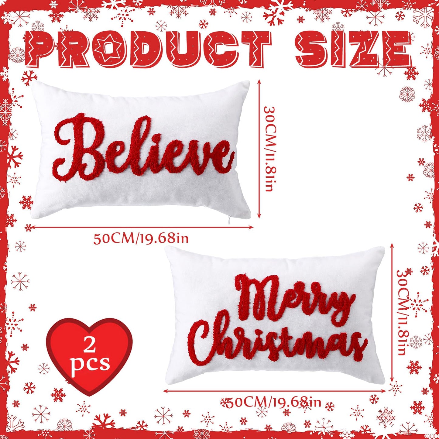 Jetec Set of 2 Christmas Throw Pillow Covers 12x20 Inch Merry Christmas Believe Embroidery Pillow Covers Farmhouse Throw Cushion Case for Home Living Room Bedroom Holiday Parties and Gifts