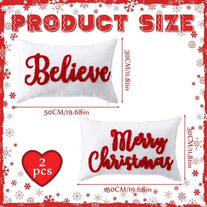 Jetec Set of 2 Christmas Throw Pillow Covers 12x20 Inch Merry Christmas Believe Embroidery Pillow Covers Farmhouse Throw Cushion Case for Home Living Room Bedroom Holiday Parties and Gifts