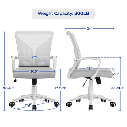 Yaheetech Office Chair Mesh Desk Chair Computer Chair Gaming Chair Adjustable Comfy Chair Swivel Ergonomic Chair for Home Office/Work/Study, Light Gray