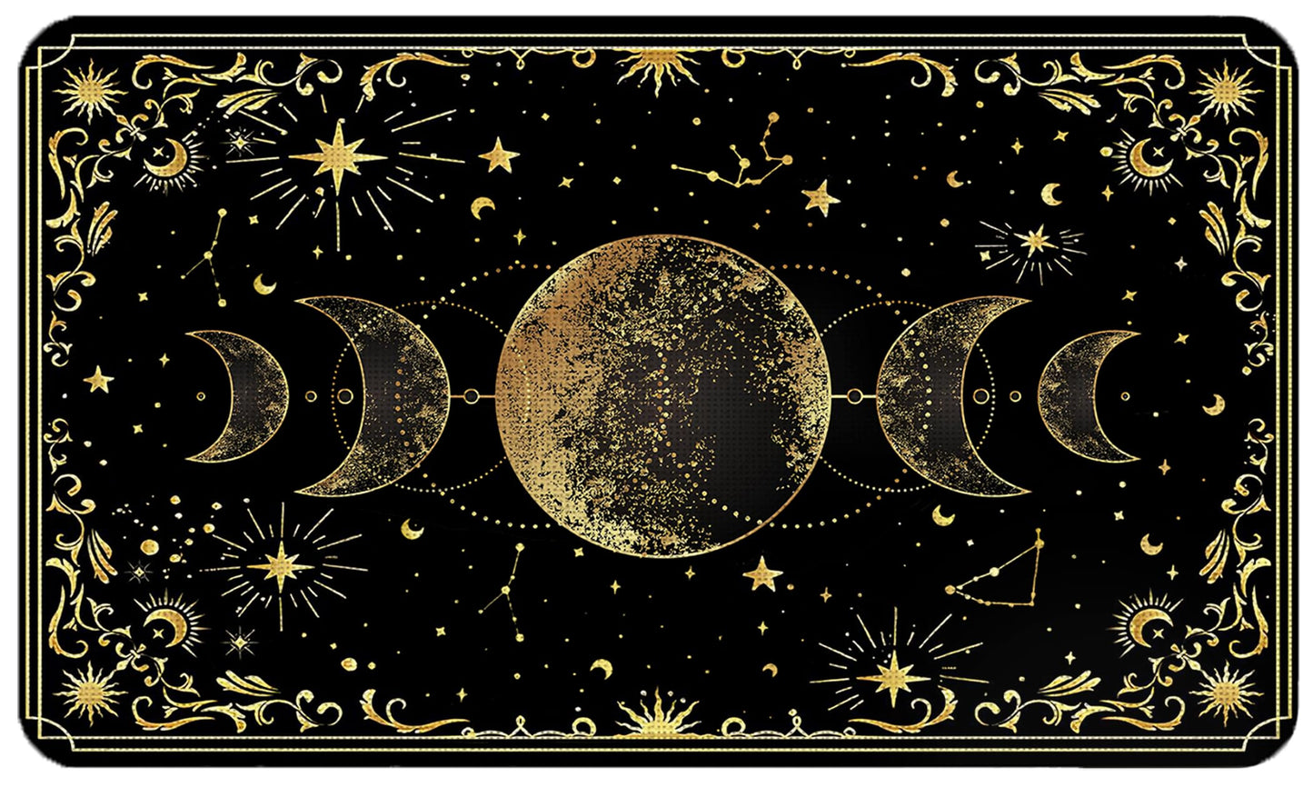 WARDOS Mystical Gold Boho Triple Moon Door Mat, Witchy Celestial Sun and Moon Astrology Doormats for Front Door Outdoor Indoor Entrance Entryway, Witch Stars Aesthetic Area Rug Bath Mats, 17x30 Inch