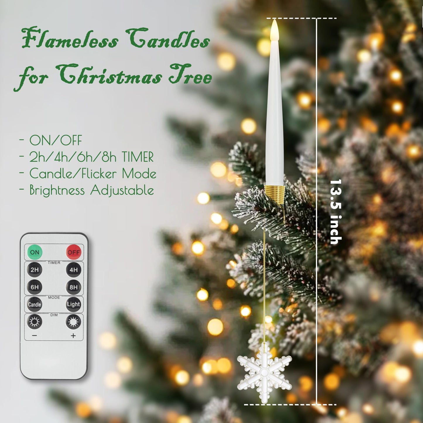 JOIONE Flameless Christmas Tree Candles with Remote, 12 Pack Battery Operated LED Candles for Christmas Tree Flickering Flame for Xmas Indoor Decor - Acrylic Snowflake