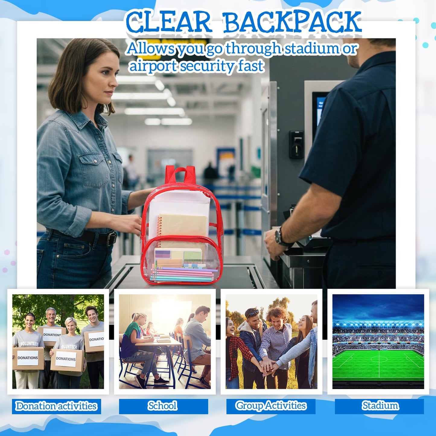 Aliceset Clear Backpack Bulk Waterproof Transparent Colorful Bookbag Donation Supply Kits for Women Men(12 Inch,50 Pcs)