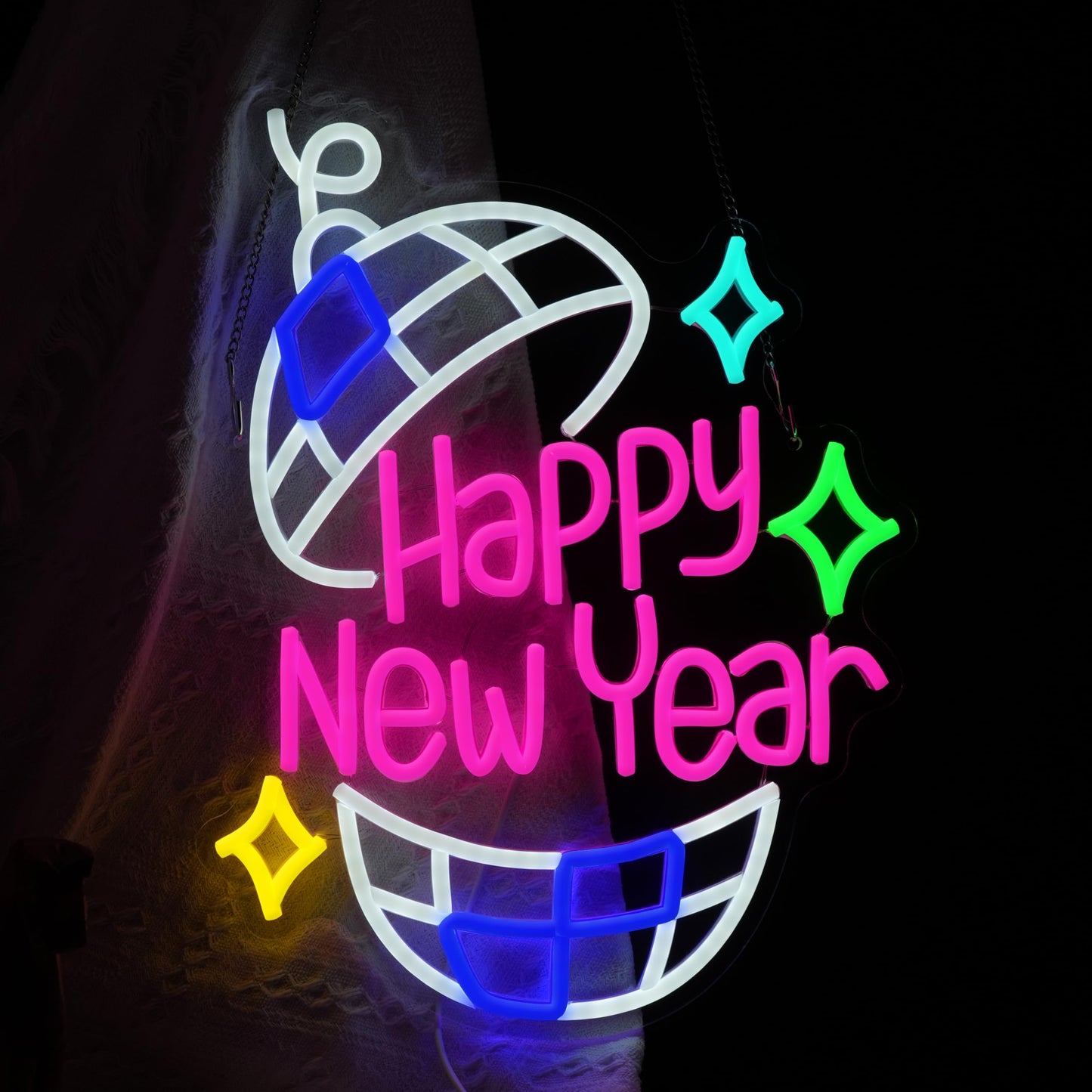 JLEWUINH Happy New Year Neon Sign Led Party Light Sign for New Years Eve Decorations Dimmable USB Spring Festival Neon Light for Christmas Holiday Home Bar(16.5 * 12.6 In)