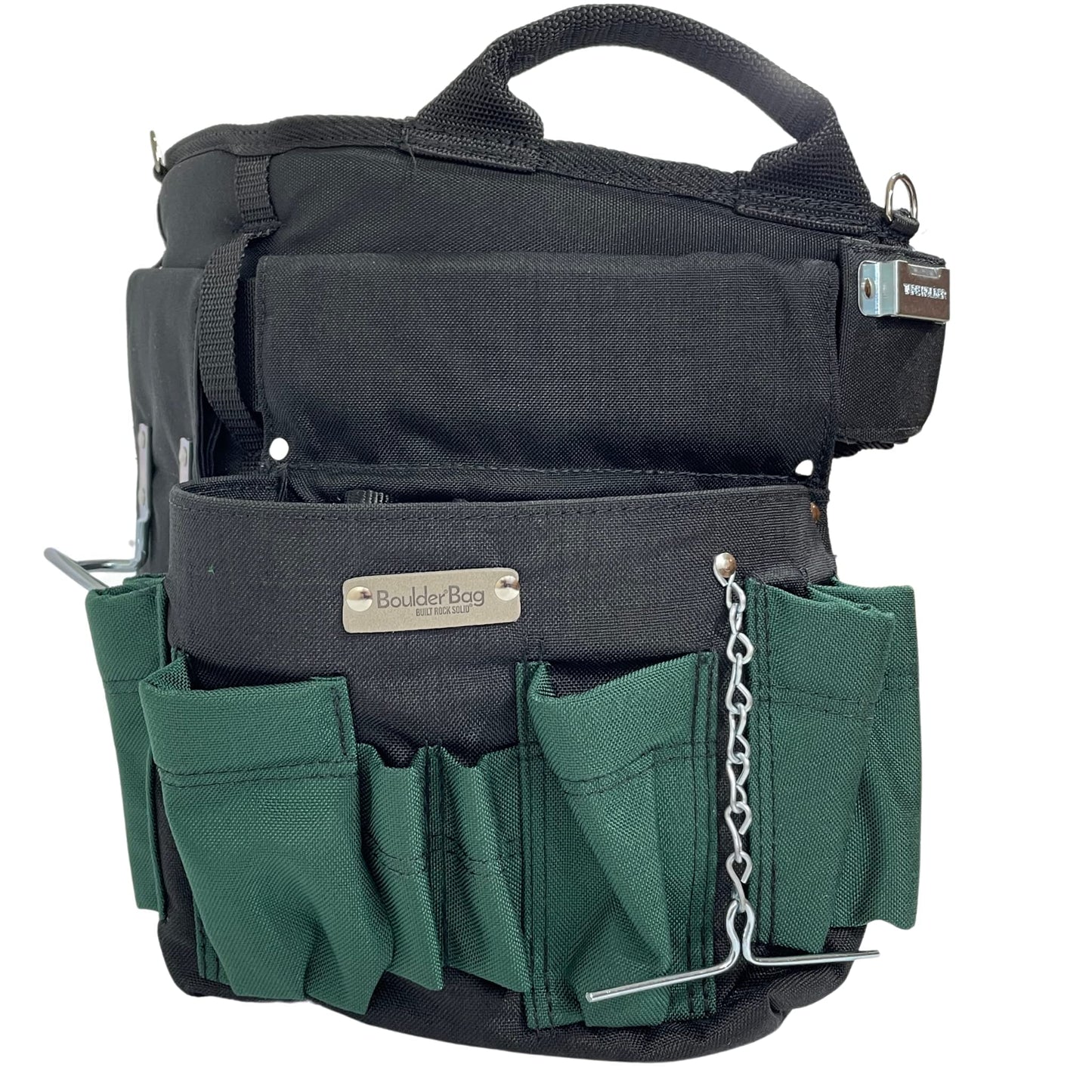 BOULDER BAG Professional Electrician's MAX Combo with Comfort Back Support Tool Belt, Leather Belt Buckle, Heavy Duty Work Belt, Green, (Medium 28-32 Inch Waist), Made in USA