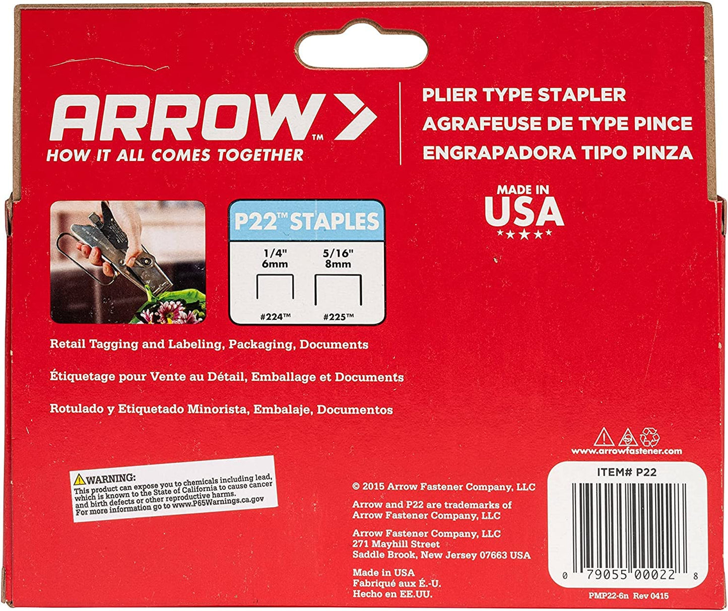 Arrow Fastener P22 Heavy Duty Handheld Plier Stapler for Crafts, Office, and Insulation, Uses 1/4-Inch and 5/16-Inch Staples