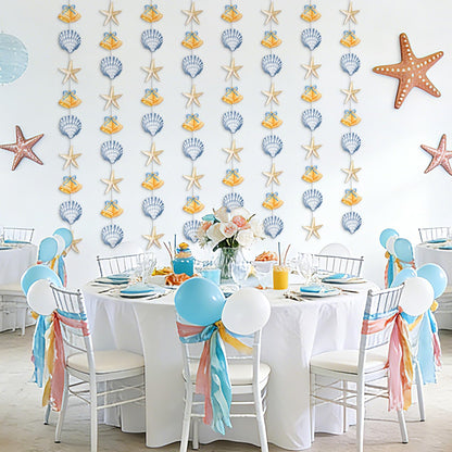 JarThenaAMCS 8 Pack Ocean Garland Coastal Beach Party Decorations Nautical Seashell Starfish Bells Hanging Banner Ornaments Pre-Assembled for Summer Under the Sea Wedding Baby Shower Mermaid Party