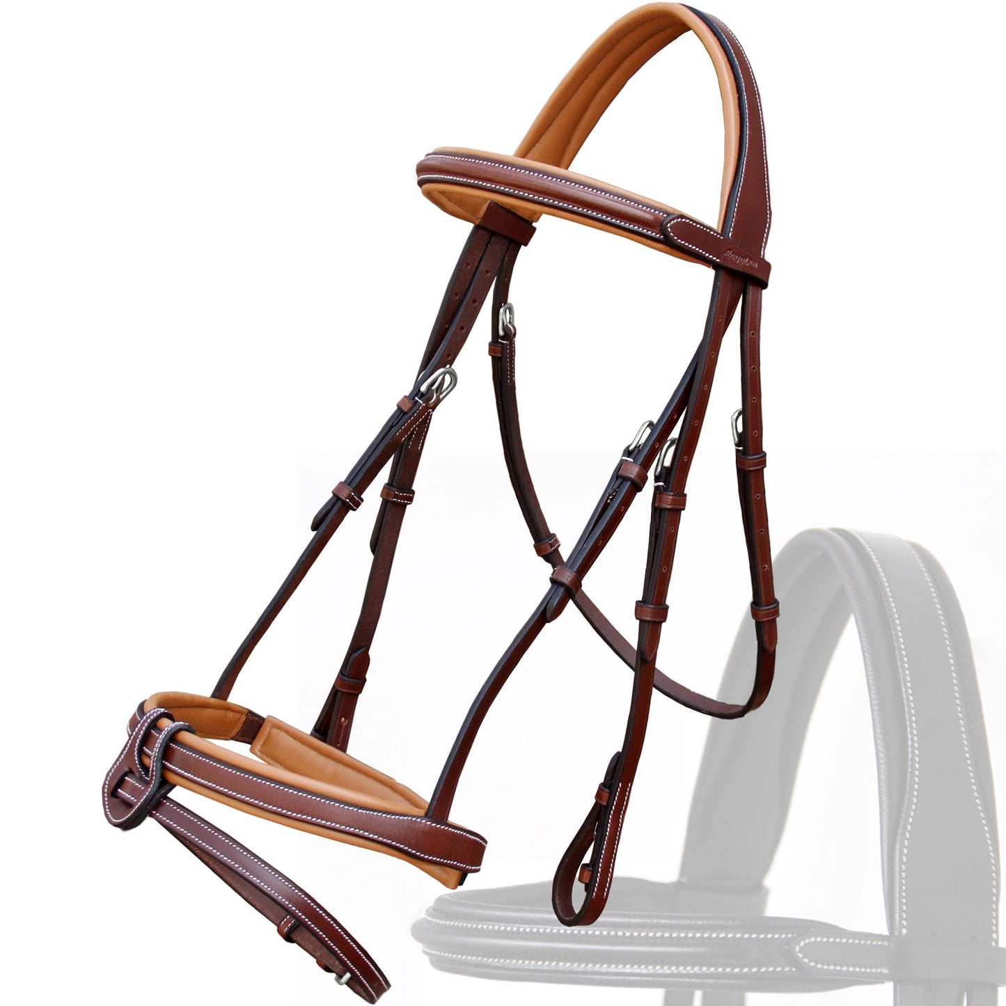 Exion Comfort Soft Lined Snaffle Hunter Jumping Bridle with Detachable Flash & Rubber Reins | Anatomical English Bridle for Horses (Oak Brown, Cob)