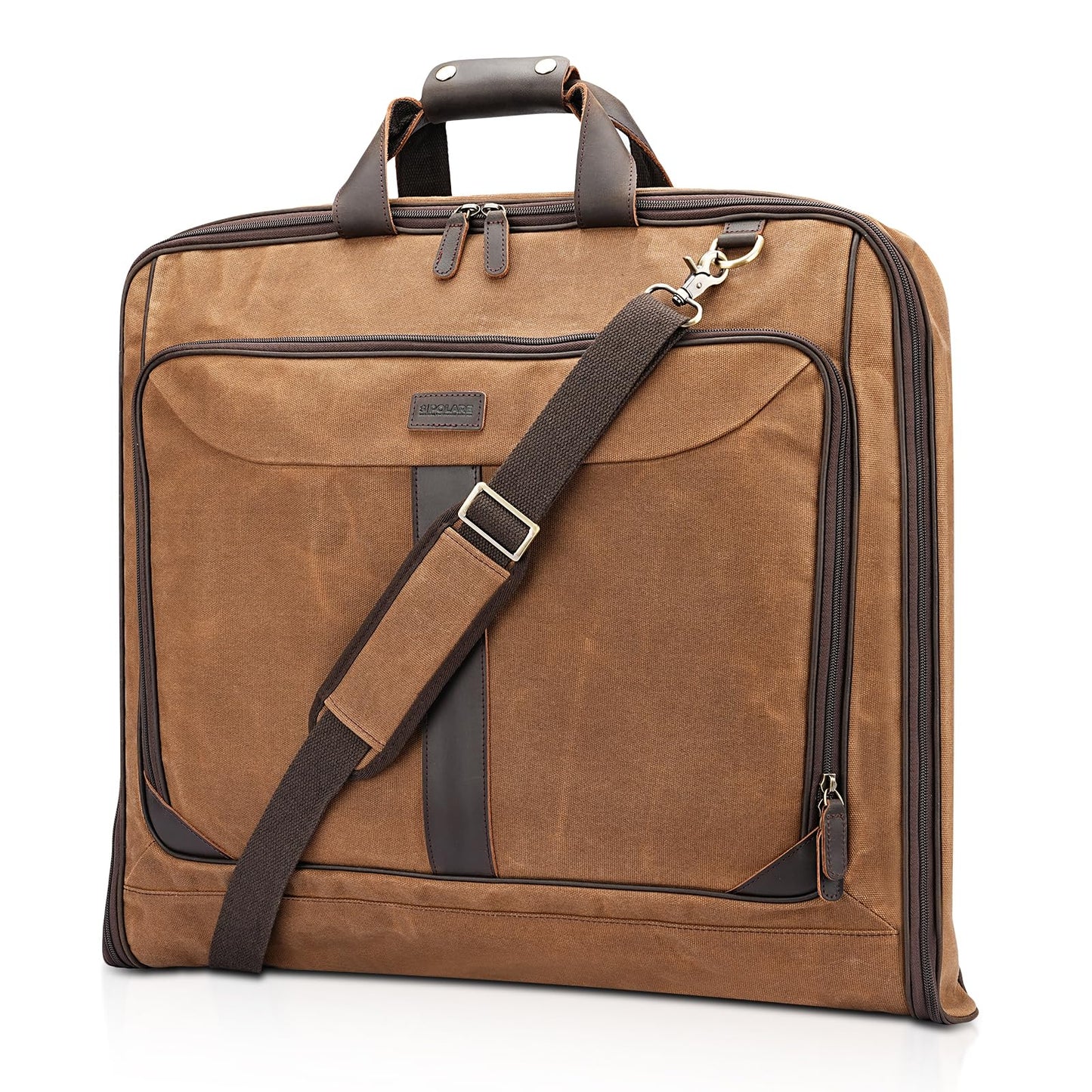 Polare Waxed Canvas Full Grain Leather Trim Garment Carry on Bag for Business Travel, Waterproof Hanging Suit Luggage Bag Wrinkle-Free Suit Cover with YKK Zipper and Shoulder Strap