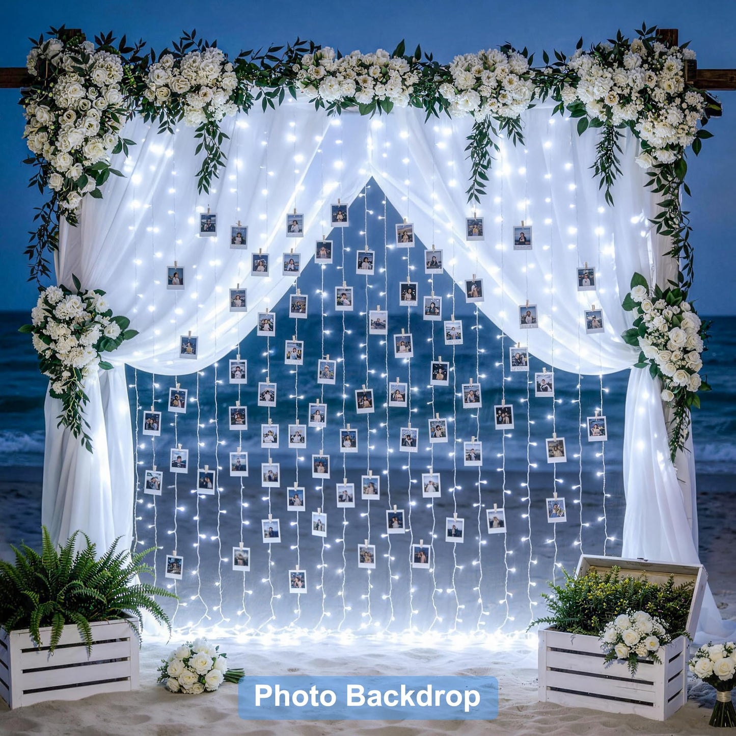 JMEXSUSS 300 LED 9.8x9.8Ft Curtain Lights Indoor with Remote, White Christmas Lights Plug in, 8 Modes White String Lights for Bedroom Wall Wedding Reception Dorm Party Backdrop Window Outdoor Decor