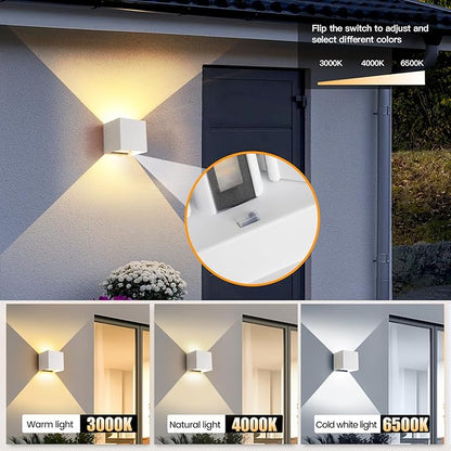 White Wall Sconces Set of Two,3 Color Temperatures Hardwired Up and Down Outdoor Lights,15W Indoor Wall Sconce,4.33 Inch Exterior/Interior Wall Lights for Living Room Bedroom Hallway Porch Yard 2 Pack