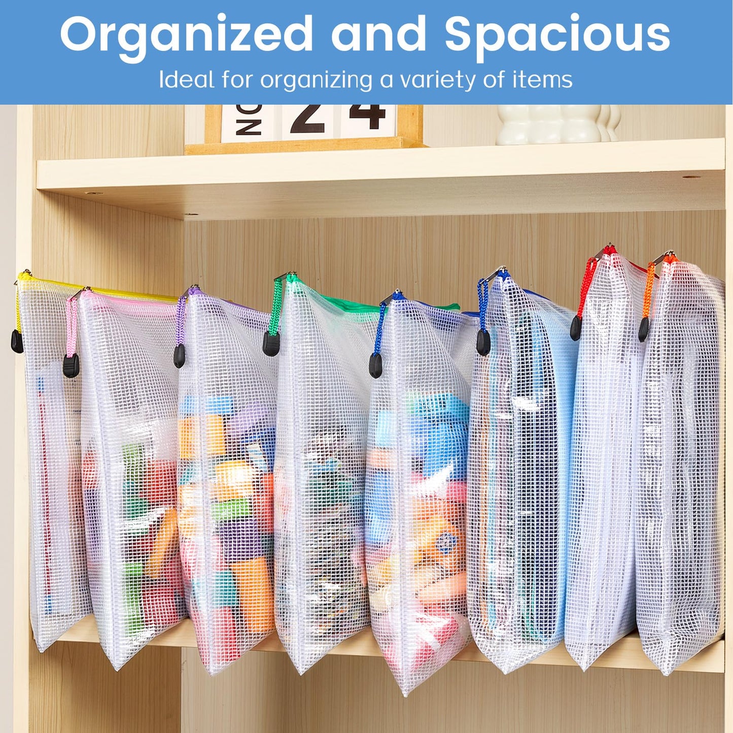 Sooez 36 Pack Mesh Zipper Pouch with Sticky Labels, A4 Mesh Bags, Toy Storage Board Game Puzzles Organization, Sturdy Letter Size File Folders Organizer for Teacher School Classroom Office Supplies