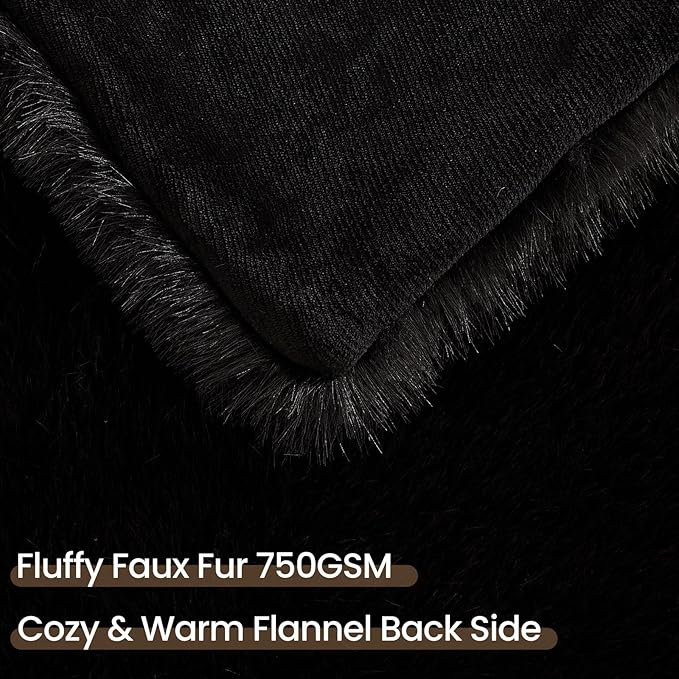 L'AGRATY Faux Fur Throw Blanket: 50''x 60'' Luxury Fluffy Plush Thick Faux Fur Blanket for Bed Couch Sofa - Cozy Soft Fuzzy Blankets for Women Man: Minky Couture Decoration Blanket (Black)
