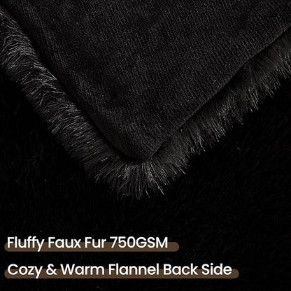 L'AGRATY Faux Fur Throw Blanket: 50''x 60'' Luxury Fluffy Plush Thick Faux Fur Blanket for Bed Couch Sofa - Cozy Soft Fuzzy Blankets for Women Man: Minky Couture Decoration Blanket (Black)