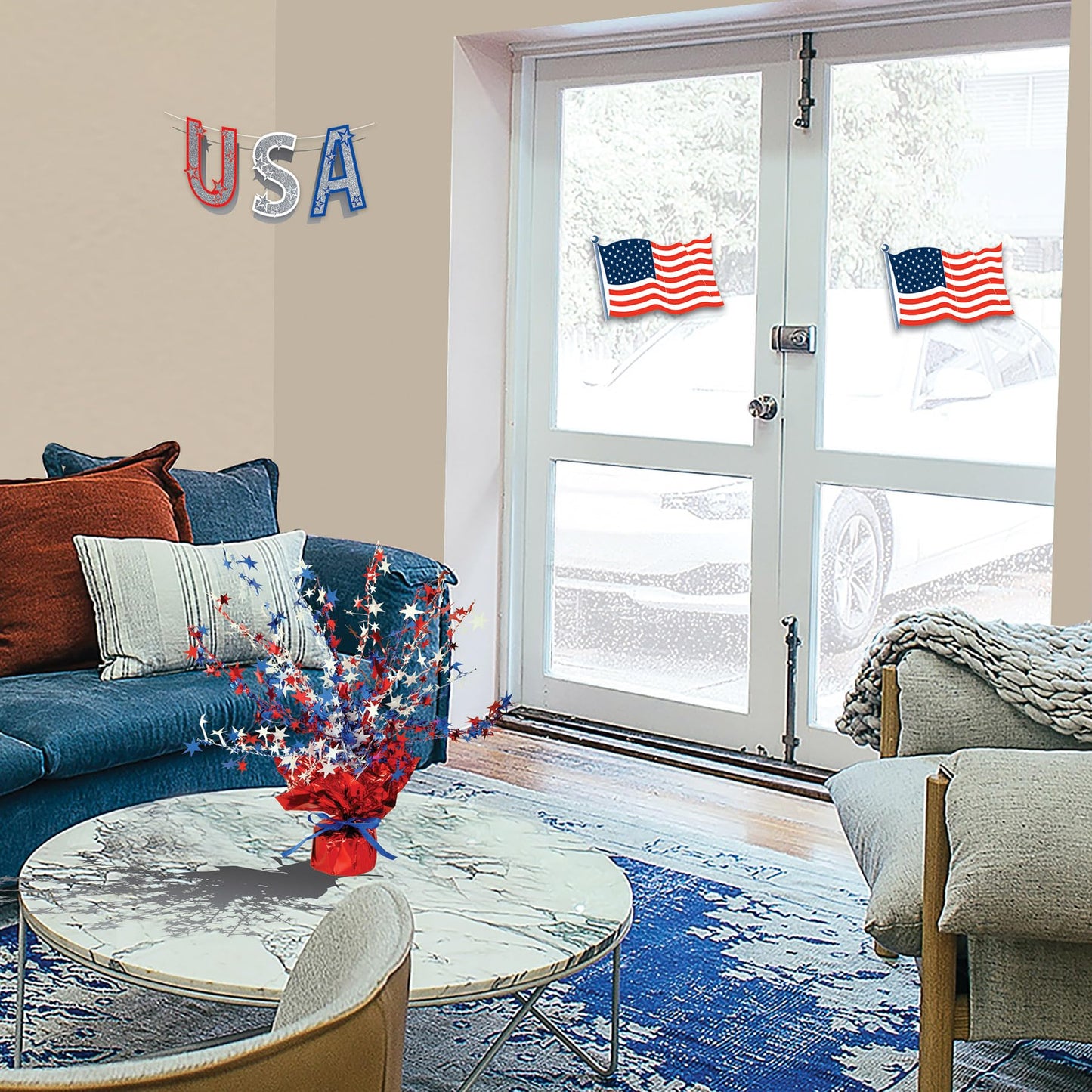 Beistle Patriotic Star Gleam ‘N Burst Centerpieces, 2-Count, Red/White/Blue Metallic Table Decor for Independence Day & American Memorial Day Parties, USA Decor, 15”