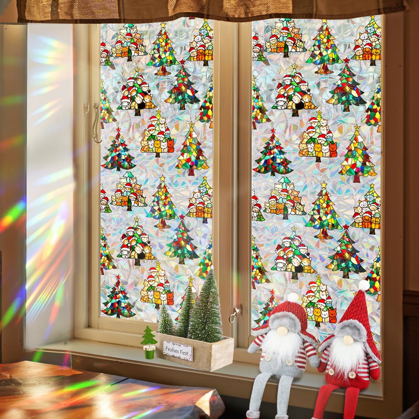 Christmas Window Privacy Film Cartoon Cute Animal Window Clings Decoration Privacy Stained Christmas Tree Glass Stickers for Winter and Christmas Party Glass Decor Supplies 17x 39.3 Inch