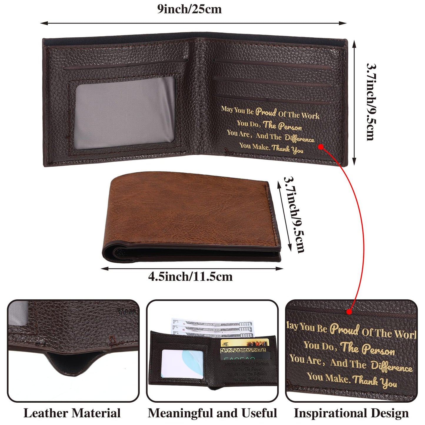 Paterr 12 Pieces Leather Wallet for Men DIY Bifold Wallet Engrave Inspirational Father Day Gift for Christmas Men Husband Son(Light Brown)